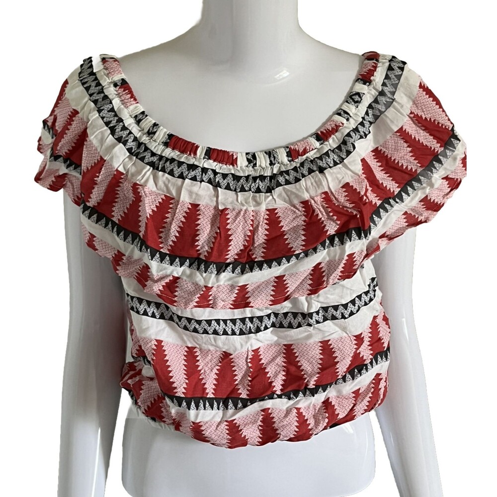 ELAN Off Shoulder‎ Ruffle Halter Crop Top XL Aztec Festival Summer NWT Western